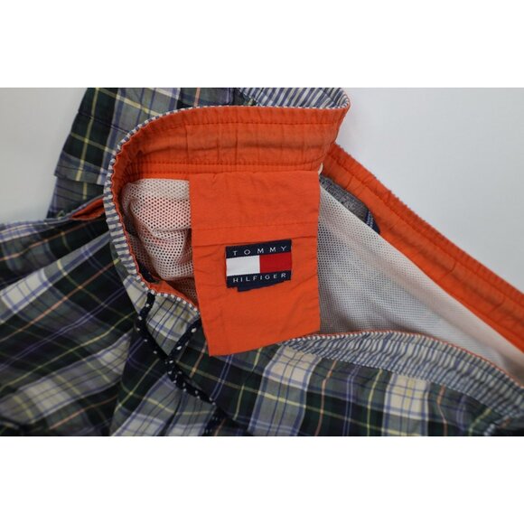 AS IS Vintage 90s Tommy Hilfiger Mens 2XL XXL Spell Out Lined Shorts Swim Trunks - Picture 8 of 14